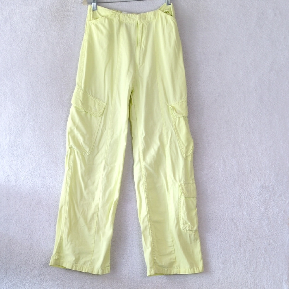 ZARA Womens Yellow Wide Leg High Rise Cargo Pants Size 2